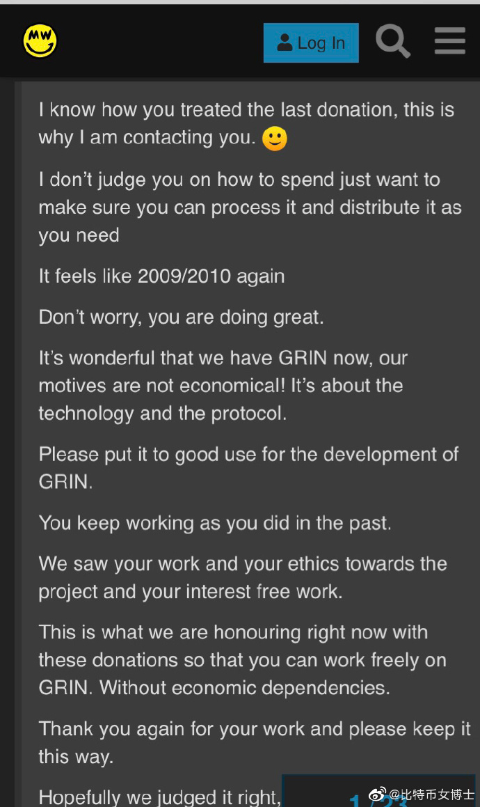 财经博主：Grin匿名捐赠者即使不是中本聪，也应该是一位比特币早期开发者