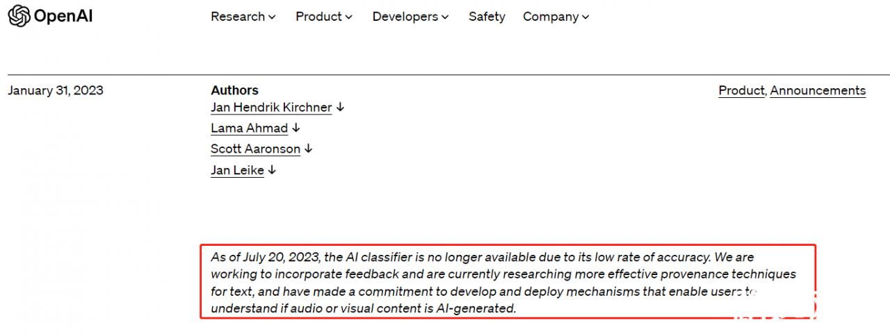 因准确性不高，OpenAI 关闭内容检测工具 AI Classifier